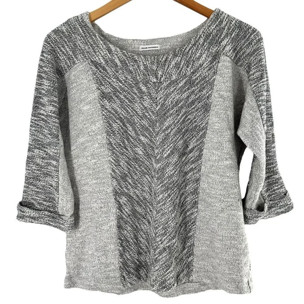 Club Monaco Gray Cotton Tweed Mixed Media Boxy Sweater Size Large - Picture 2 of 5